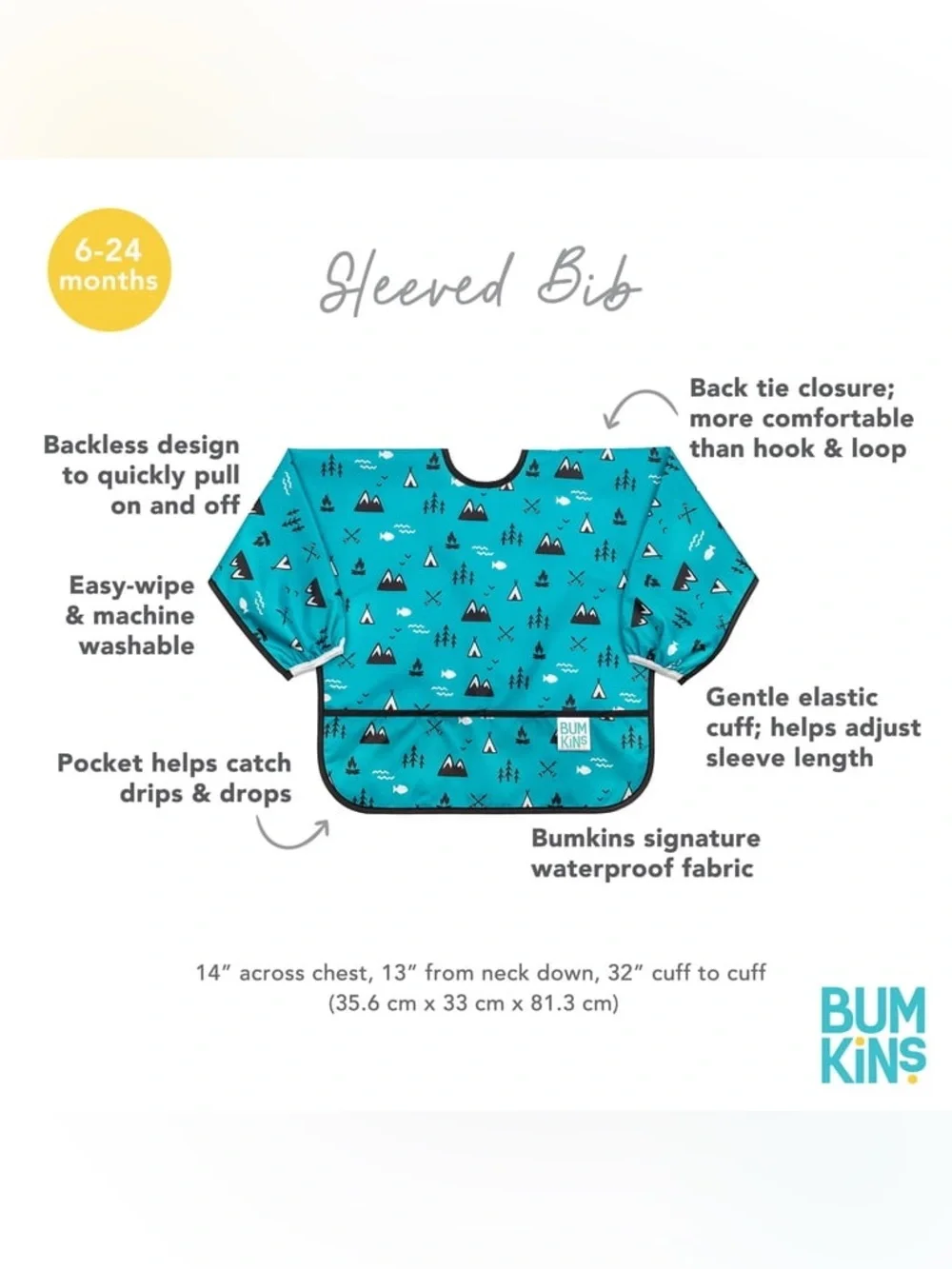 Bumkins Waterproof Sleeved Bibs Bundle of 2 Machine Washable 6-24 months